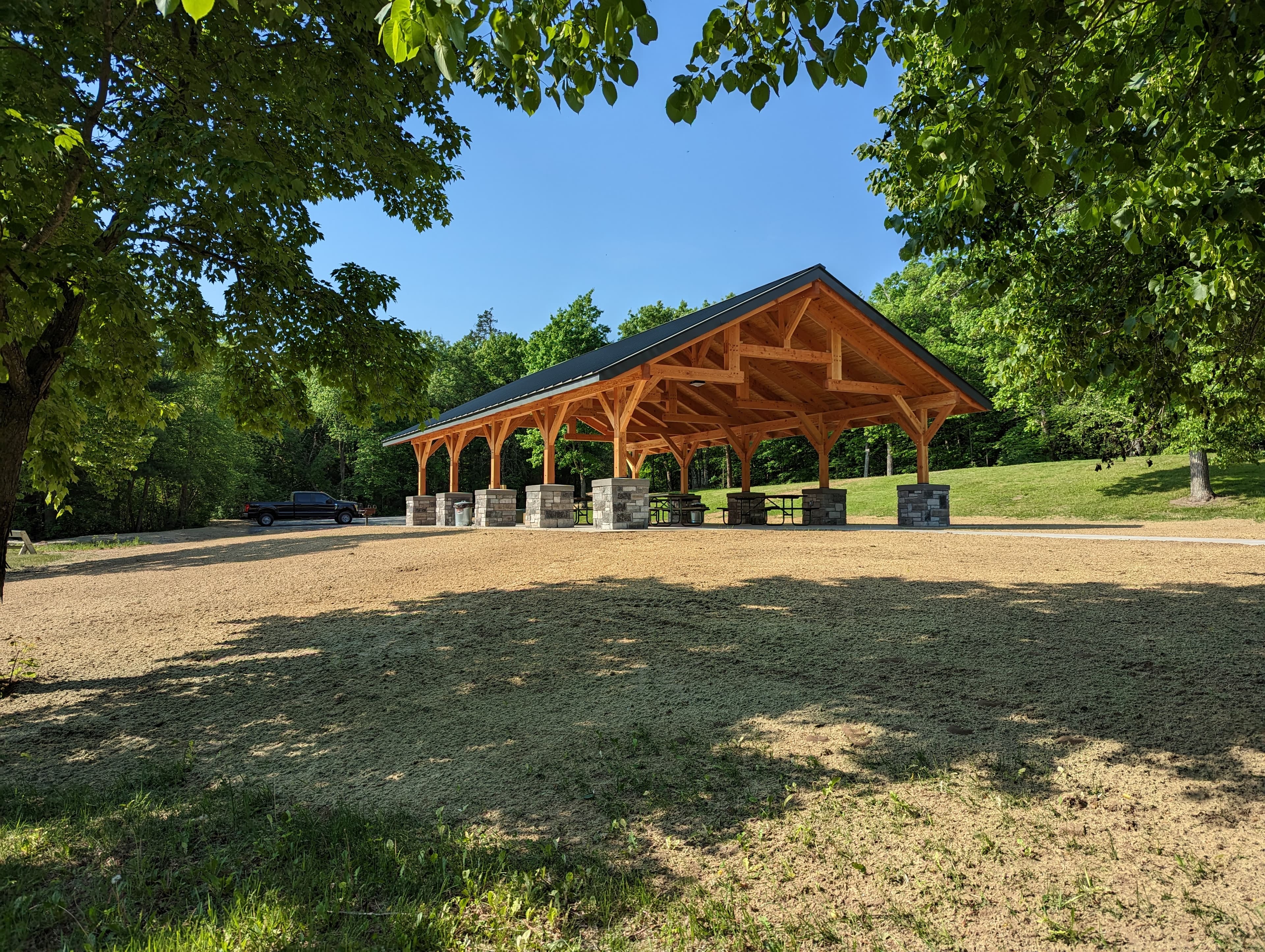 Beautiful timber frame pavilion in summer
